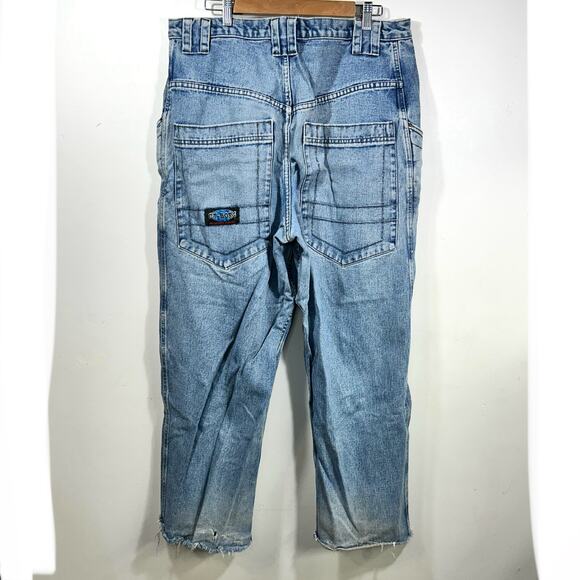 Vintage 90s Irisdescent Cyborg Skater Rave Wide Leg Jean Denim Pants 36 x 29 - Picture 2 of 8